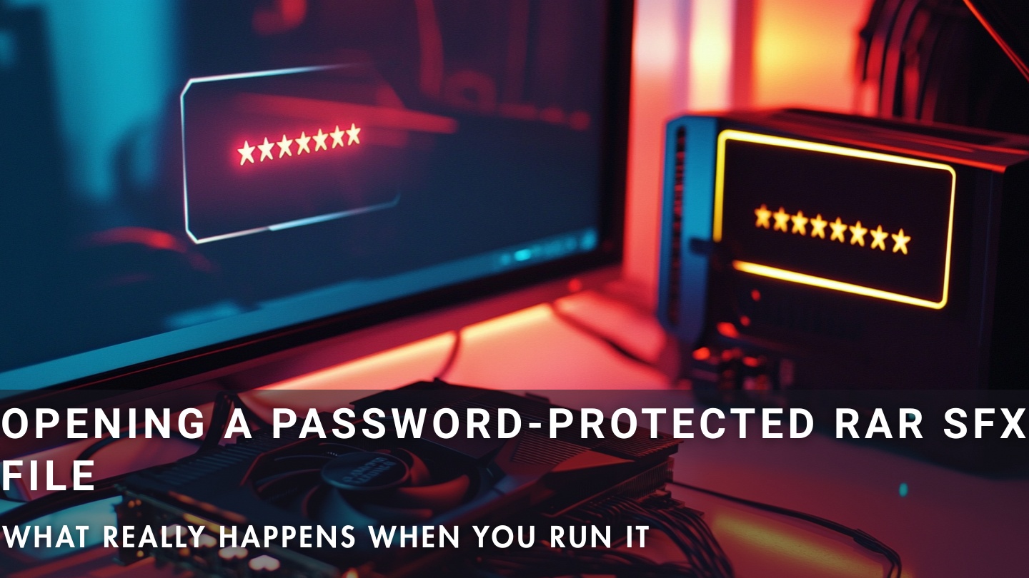 How password-protected RAR SFX files behave when executed and what happens internally