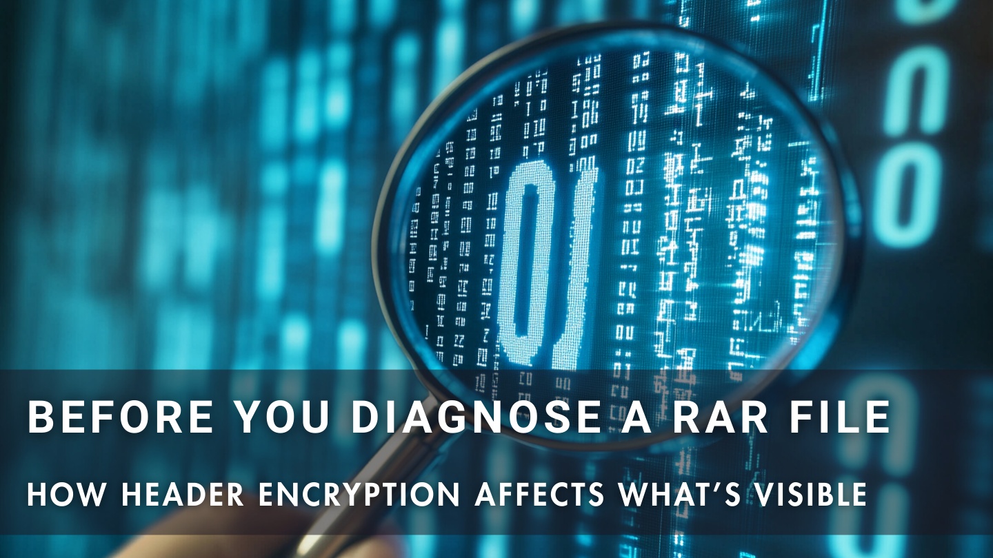 How header encryption affects visibility and diagnostic details in RAR files