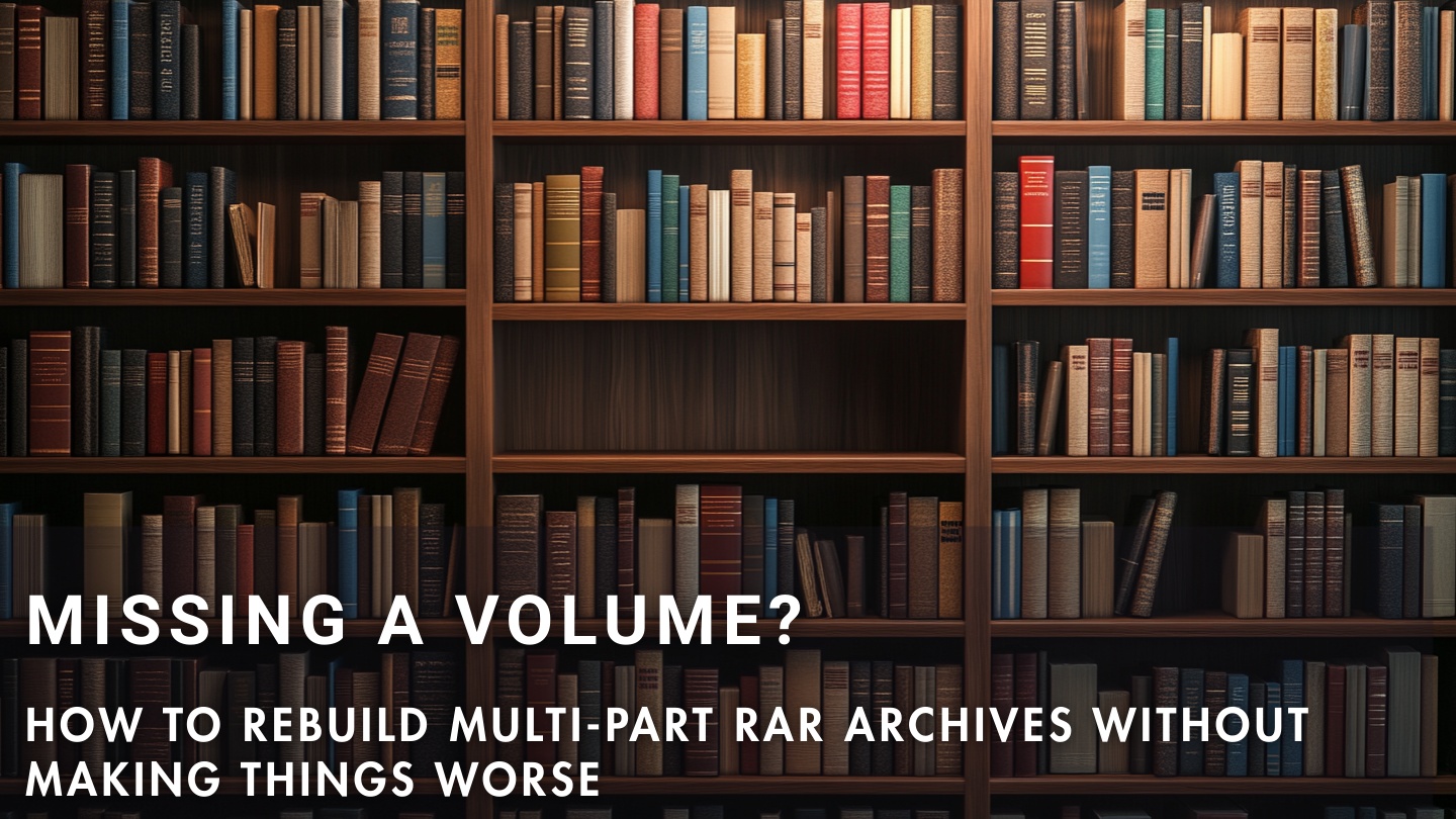 How to rebuild missing parts of multi-volume RAR archives safely